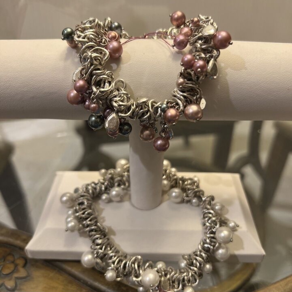 Bracelet 2 16 EachCluster Style Metal Linked Links Faux PearlsPink-White 30$